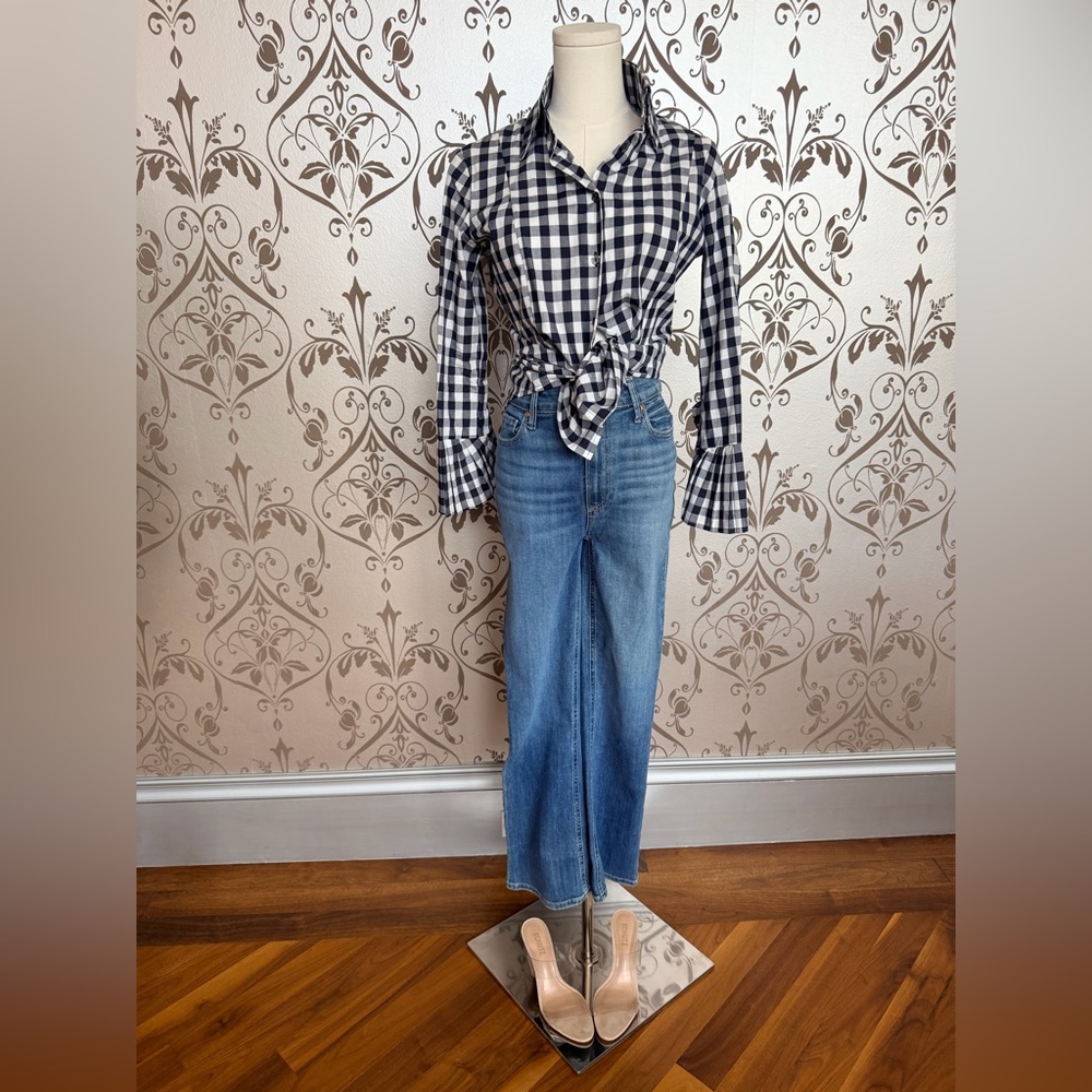 PAIGE Claudine Wide Leg Jeans 25 + Vintage Gingham Top 2